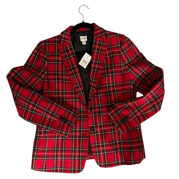 J. Crew Factory Women's Vibrant Red Checkered Blazer - Picture 2 of 6